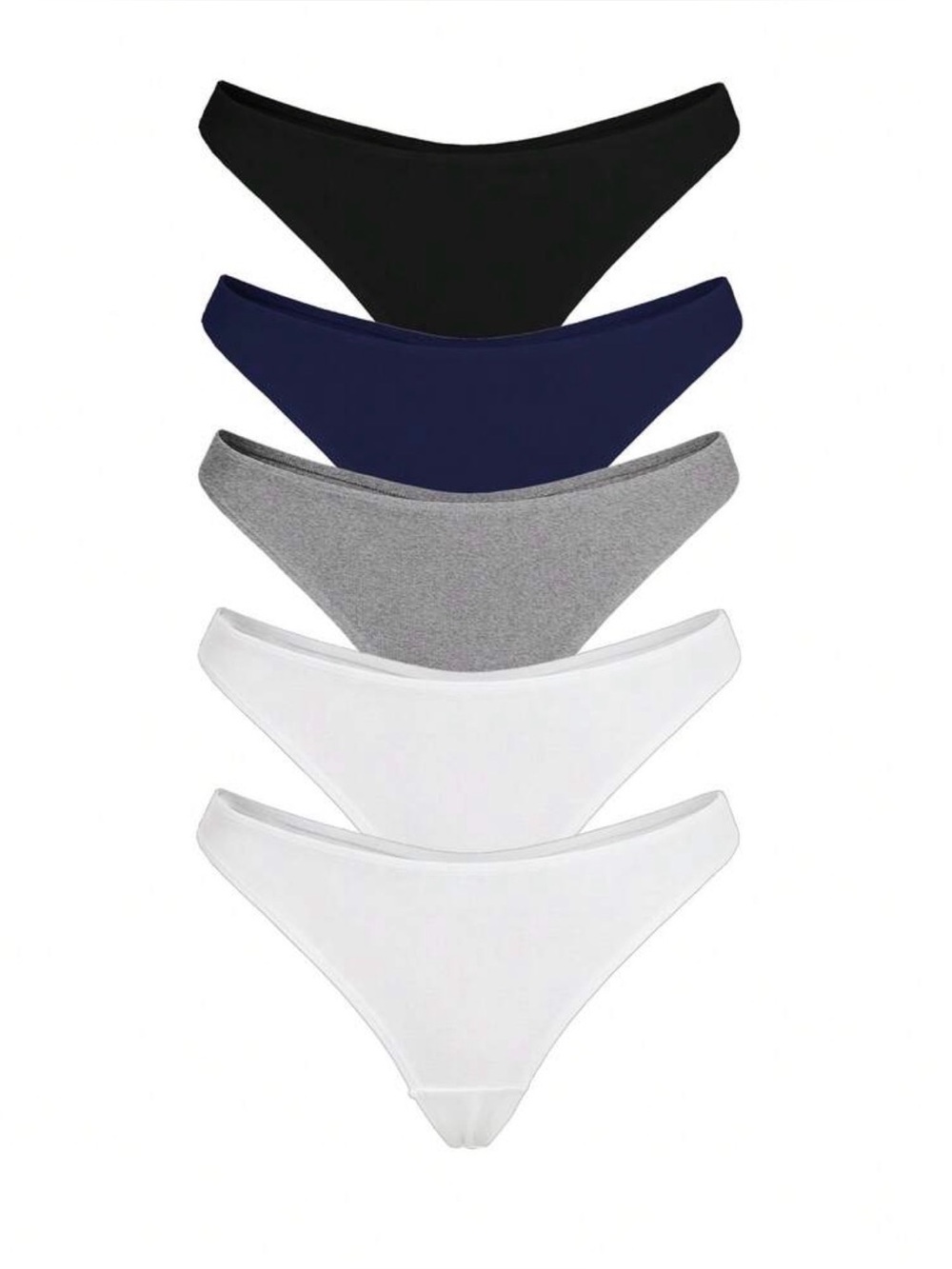 Women's Cotton Thong Panties 5 Pack White, Blue, Black, and Grey Size Large